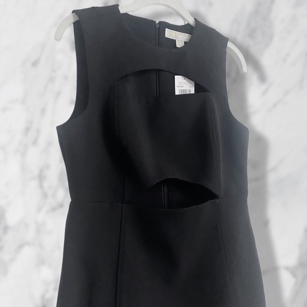 MK Michael Kors Elegant Black Sleeveless Dress with front cutouts, new with tags